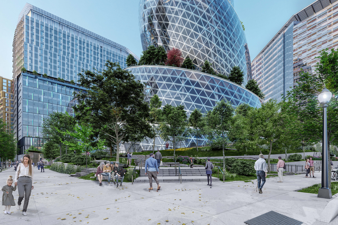 A rendering of the exterior of Amazon's new headquarters in Arlington, Virginia.