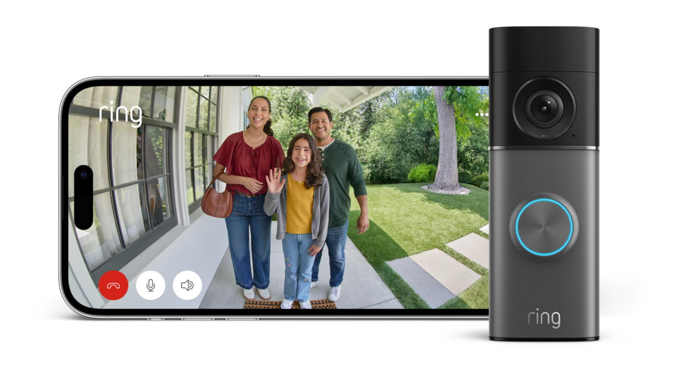 Sonnette-caméra Ring affichant un flux vidéo en direct sur un smartphone