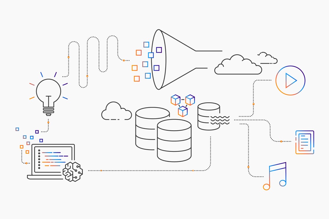 Image from AWS re:Invent, showing illustrations of cloud computing themes