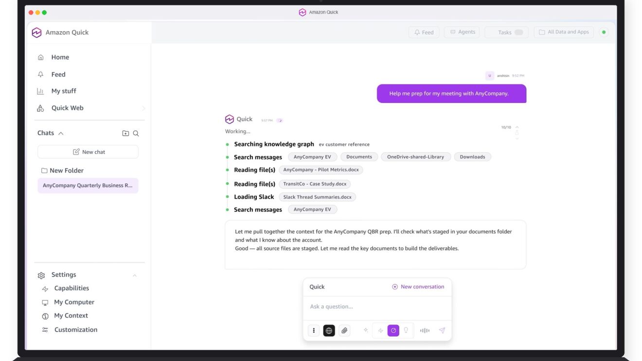 AWS launches Amazon Quick desktop AI assistant that works across your applications, tools, and data