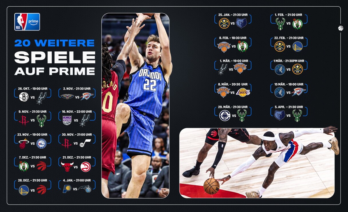 NBA-Spielplan auf Prime mit 20 bevorstehenden Spielen