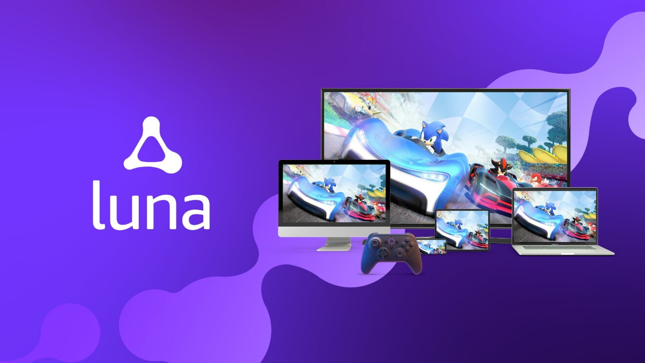 The Amazon Luna logo next to different electronic screens and a Luna Controller. 