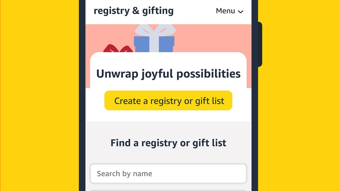 Registry and gifting webpage with gift box icons