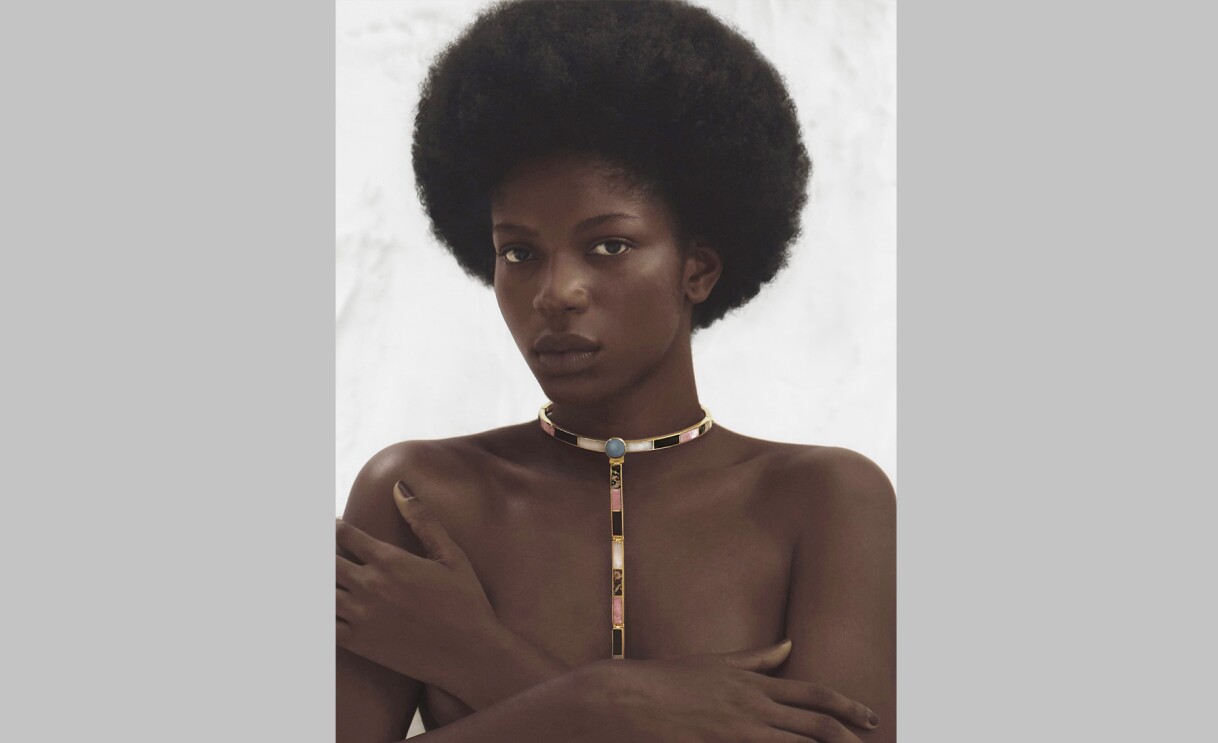 An image of a model wearing a necklace by sordo.