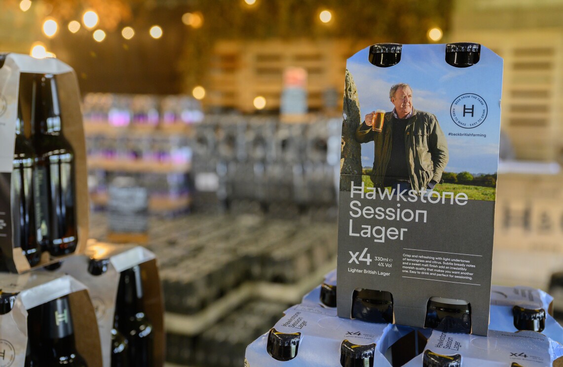 Hawkstone lager on sale at The Farmer's Dog in Burford, Jeremy Clarkson's proper British pub from Clarkson's Farm season 4