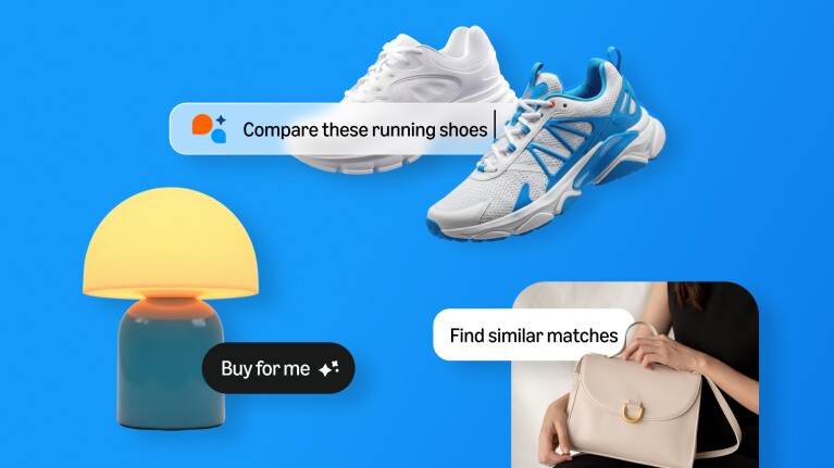Rufus, Amazon's AI shopping assistant, comparing running shoes and suggesting lamp and purse purchases