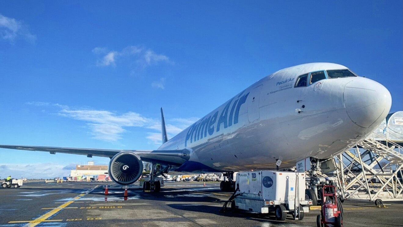 Prime Air plane on the ground preparing to take off from SEA airport.