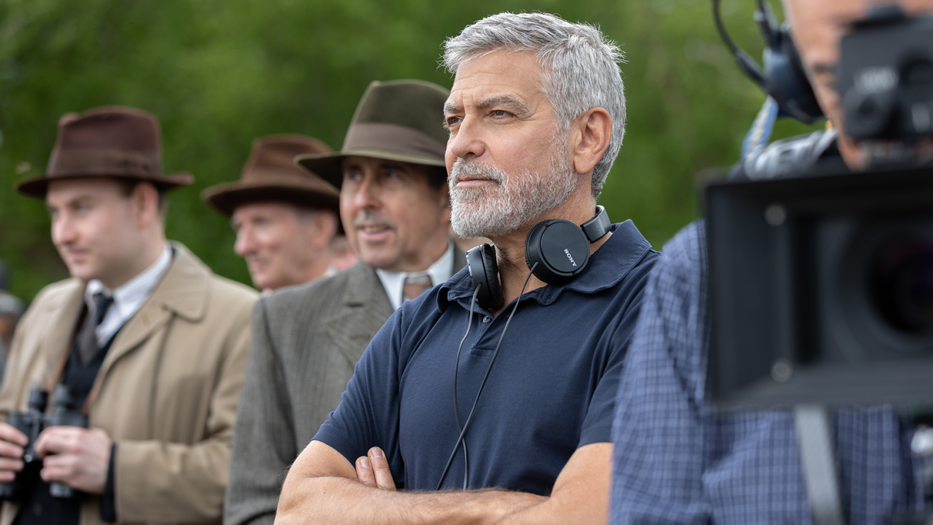 An image of George Clooney behind the scenes of his new movie THE BOYS IN THE BOAT. 