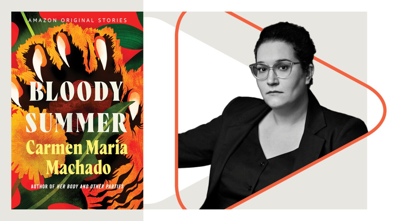 夏季“血腥”的书的封面与作者的头像,卡门·玛丽亚马查多。