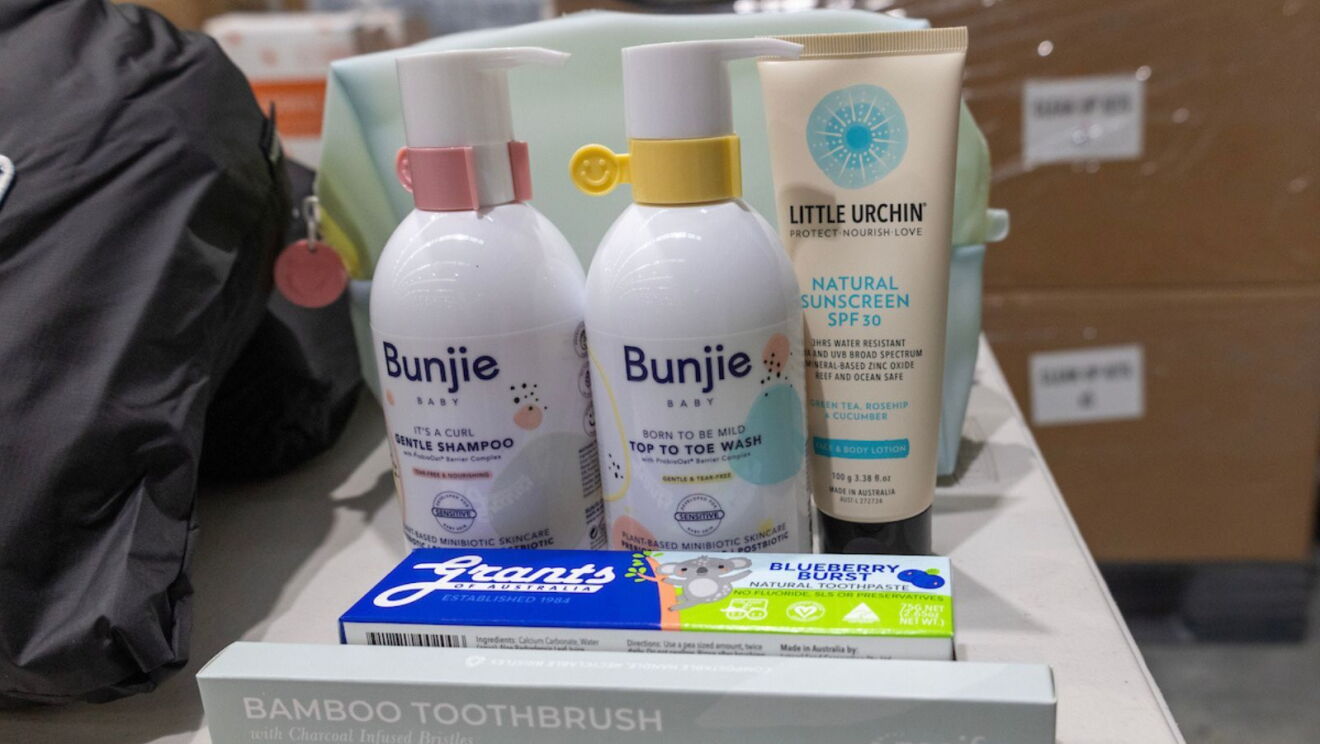 Disaster relief items: Bunjie baby products, Little Urchin sunscreen, Grants of Australia toothpaste