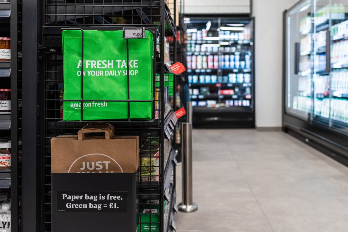 An image of the inside of an Amazon Fresh store