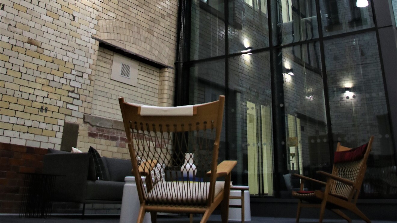 Seating area on the ground floor at the Amazon Manchester head offices.