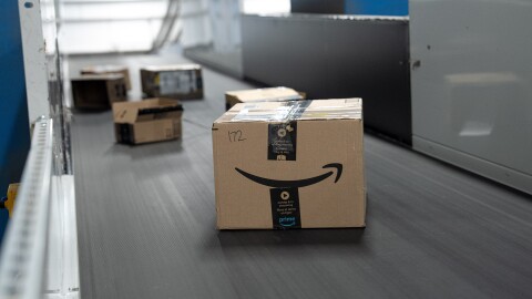 Boxes containing returned items being sent for recycling