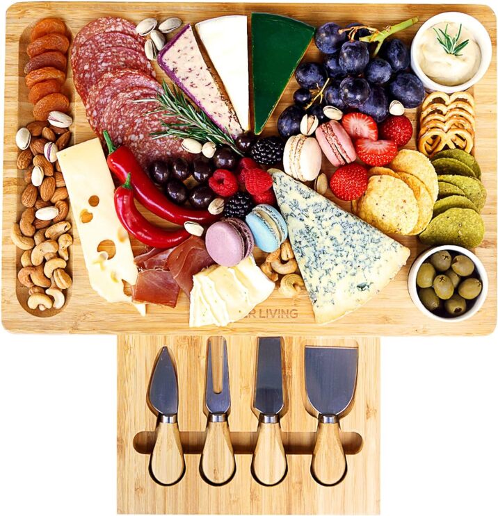 A bamboo cheeseboard from Greener Living, available on Amazon Australia.