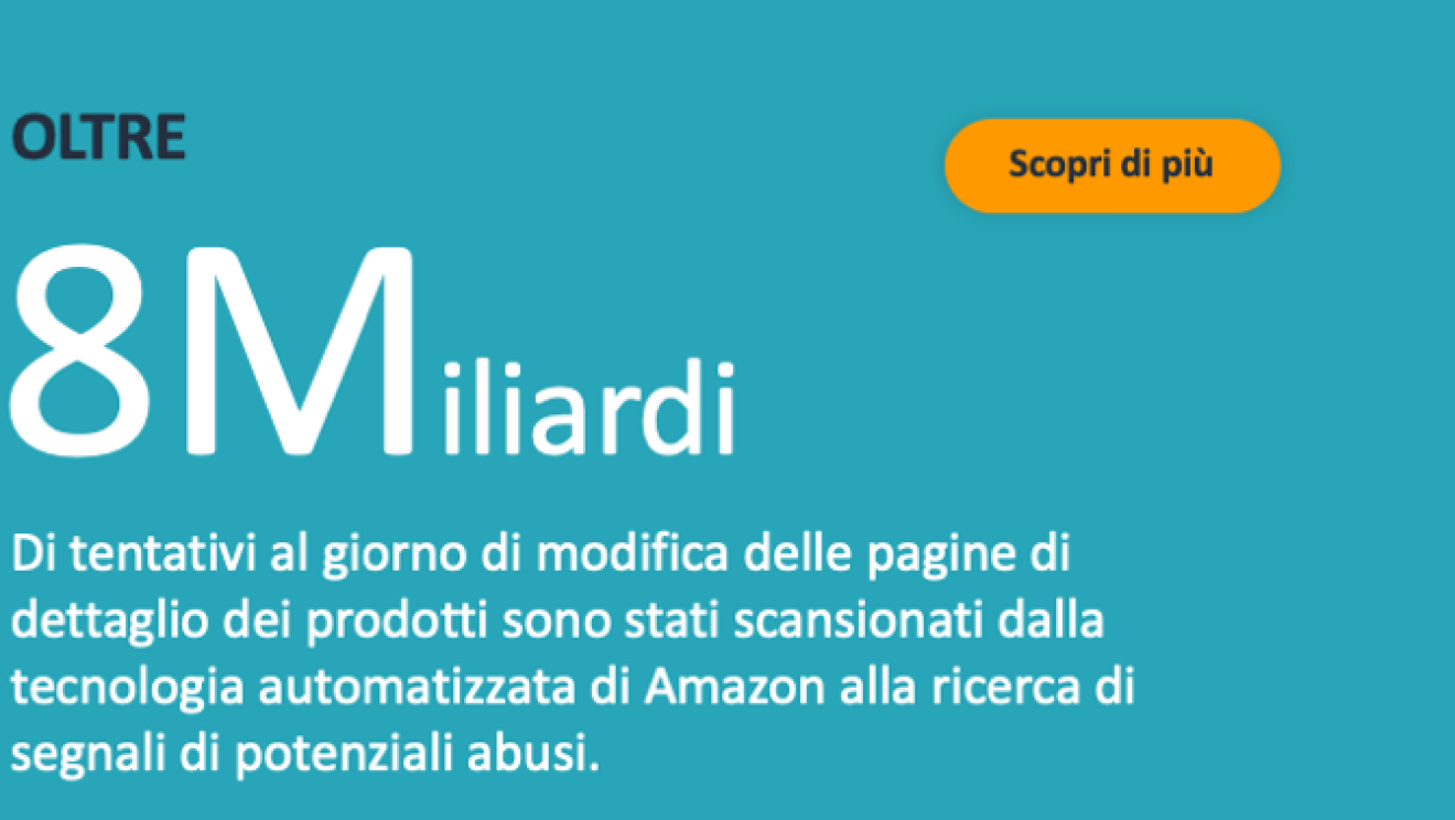Brand Protection Report. 8 miliardi di tentativi al giorno di modifica delle pagine di dettaglio dei prodotti sono stati scansionati dalla tecnologia automatizzata di Amazon alla ricerca di potenziali abusi. 