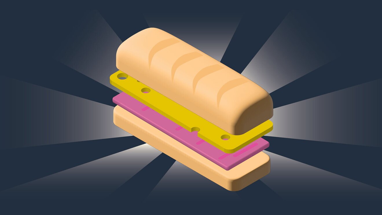 一幅插图的帕尼尼三明治火腿和奶酪。背后有一个深蓝色的背景。