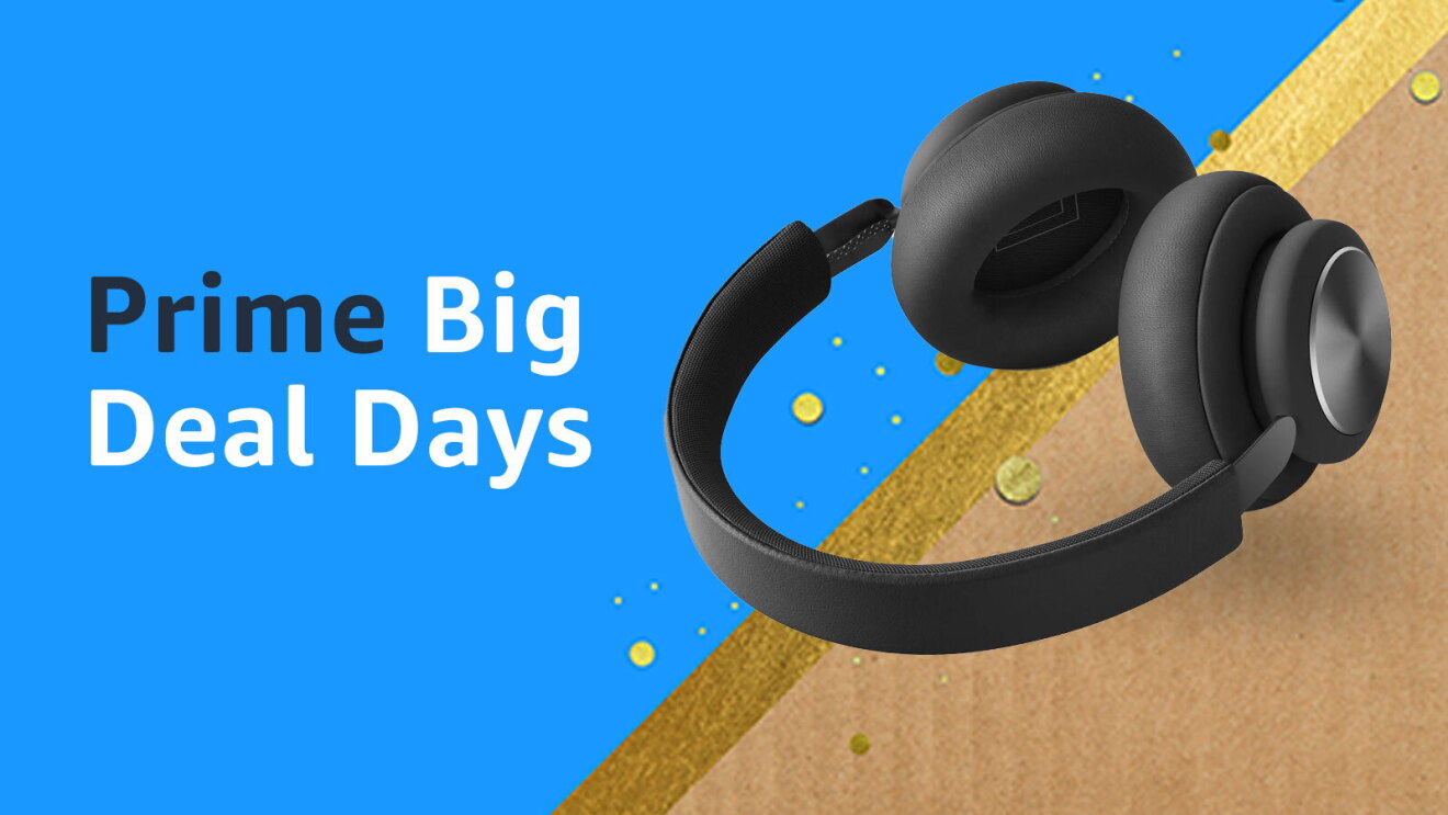 An image of a pair of black headphones against a blue background. There is text ont he left that says "Prime Big Deal Days"
