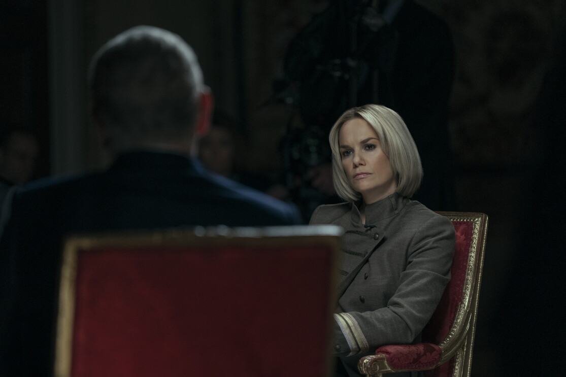 Ruth Wilson as Emily Maitlis in a recreation of the famous Newsnight interview for A Very Royal Scandal