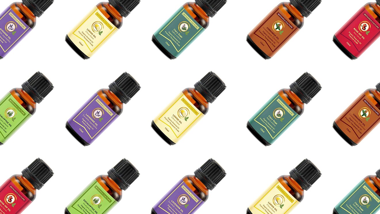 A composite image of essential oil products produced by small business Bontanica Culture, sold on Amazon.sg