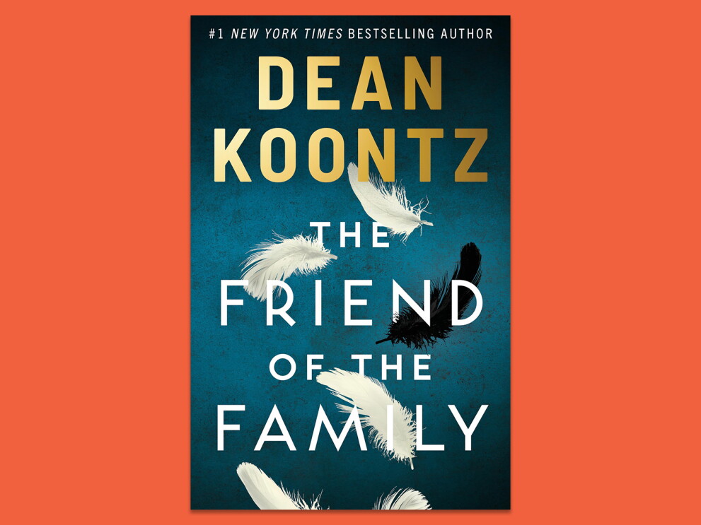 Book cover: The Friend of the Family by Dean Koontz featuring floating feathers available on Amazon