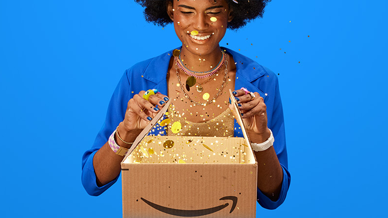 A person excited about the items they found on Amazon