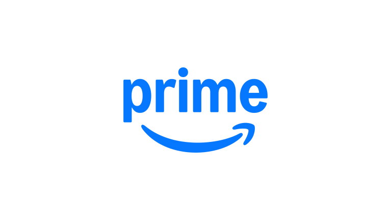 白い背景に、青でprimeの文字とその下にAmazonのスマイルのロゴ。