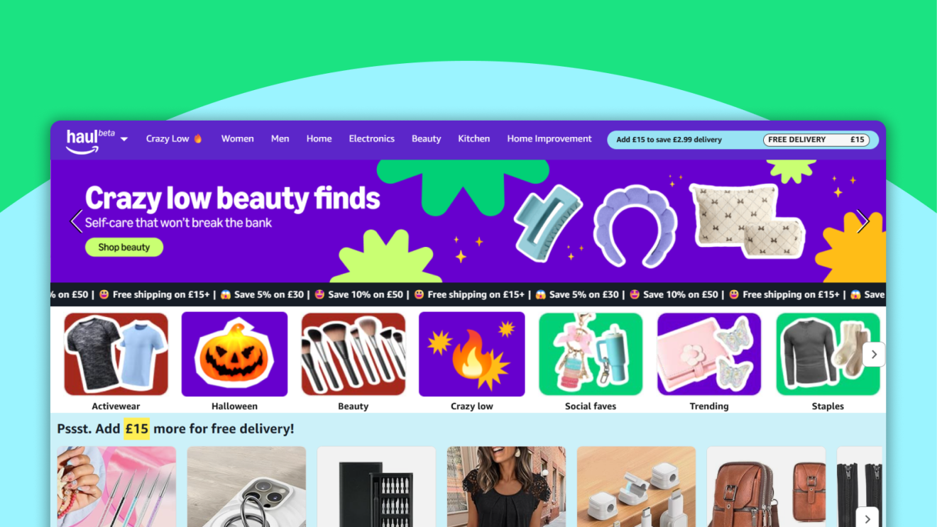 Haul online shopping website homepage with beauty deals banner