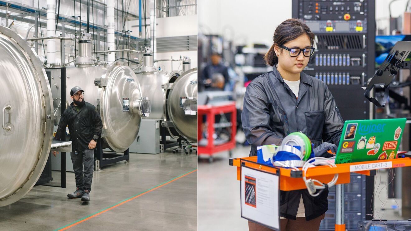 Get an inside look at how Project Kuiper's new satellite facility is ramping up production before its first launch