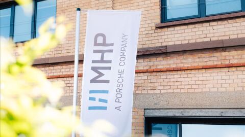 banner with the logo of MHP, AWS customer