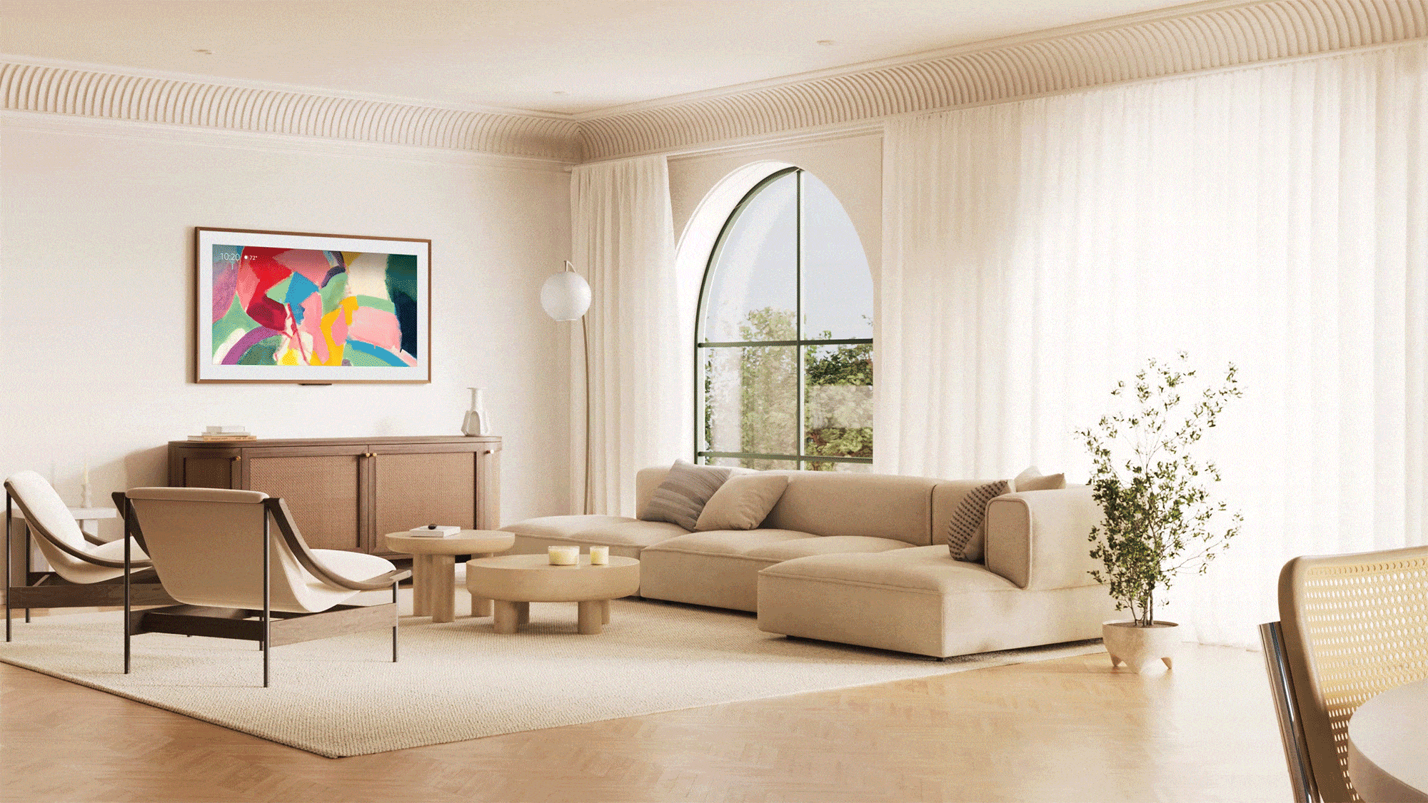 Fire TV displaying colorful painting in a living room