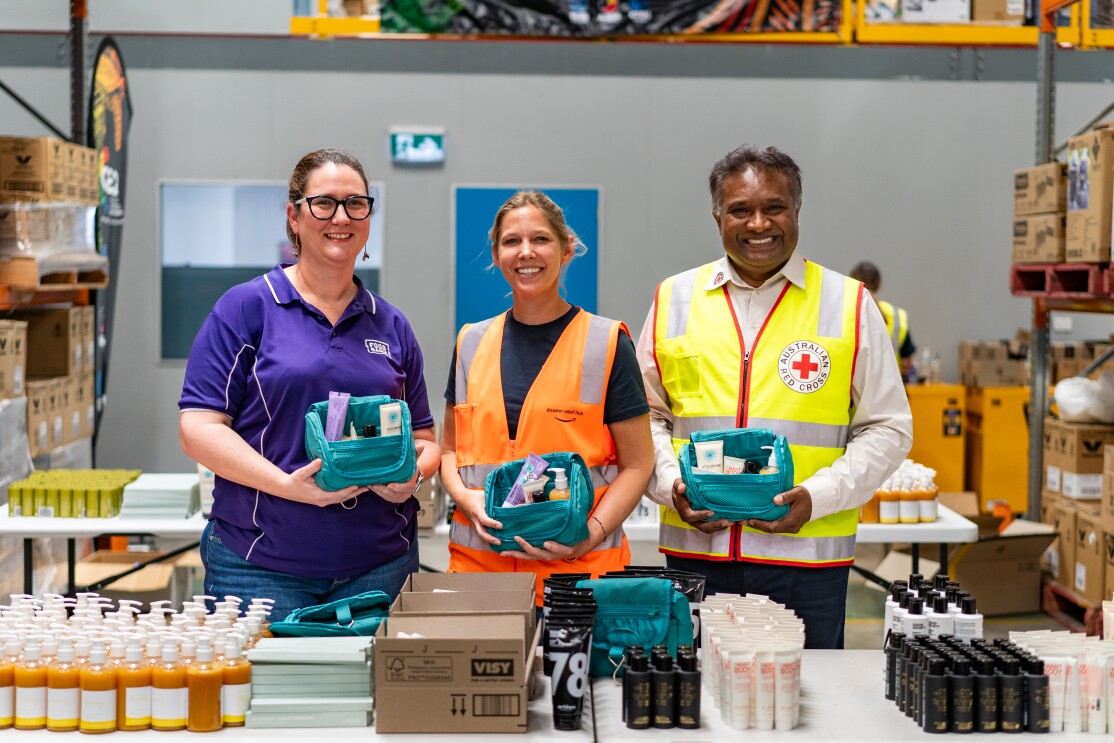 Jess Watkinson, Foodbank Queensland Chief Executive Officer, Charlotte Richardson, Amazon Australia Collin Sivalingum, Australian Red Cross Queensland Director