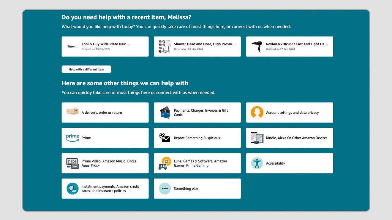 Amazon UK Customer Service Self Help Resources webpage