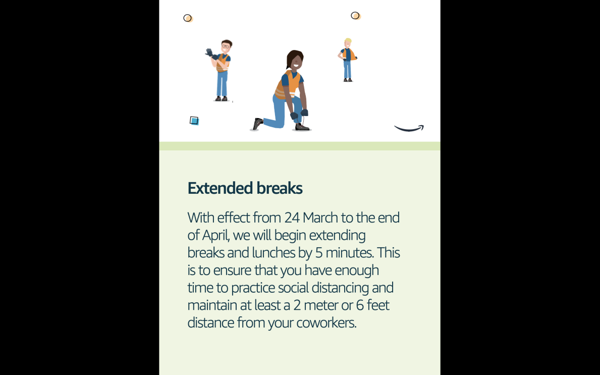 A poster for employees outlining the new policy for extended breaks.