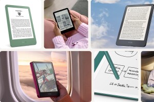 Collage of Amazon Kindle e-reader devices