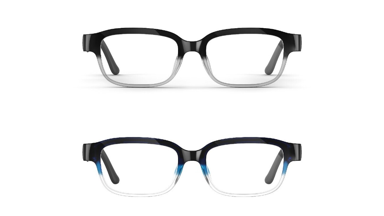 A pair of Echo Frames in quartz gray and pacific blue.