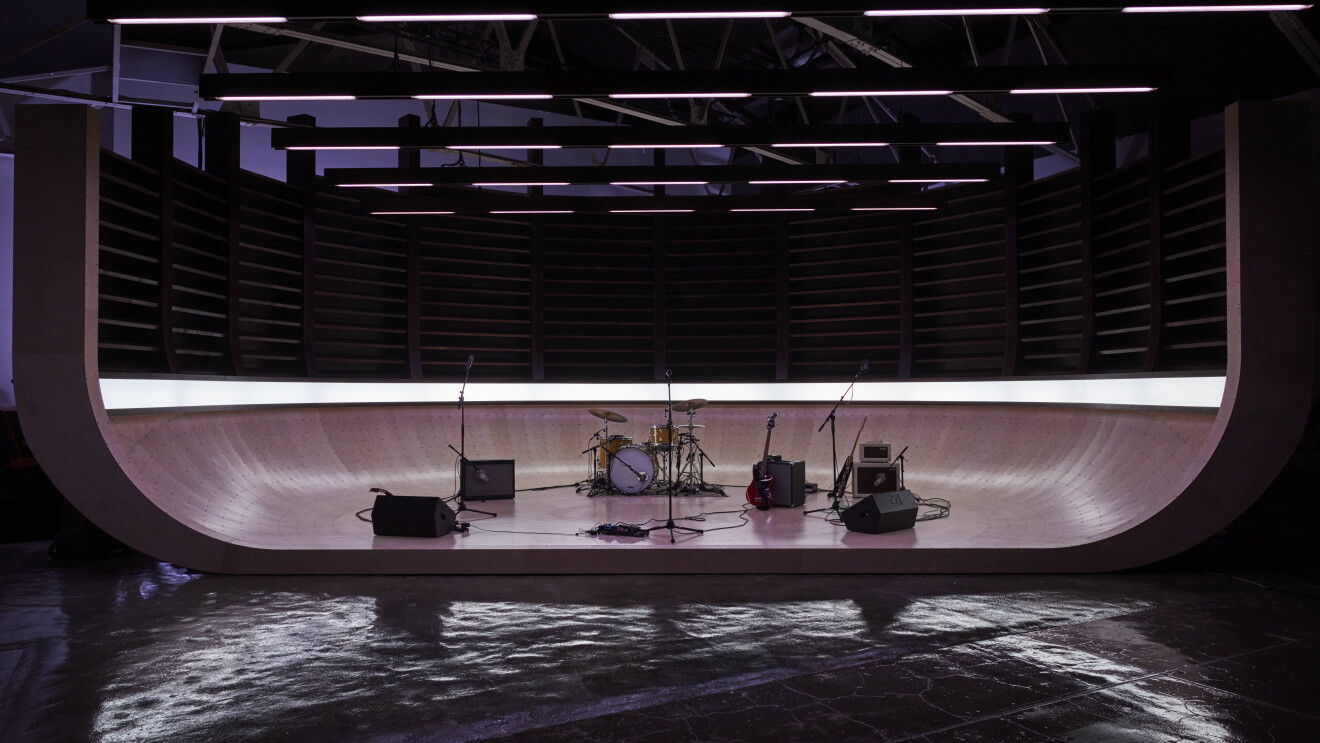 A band set up to play on-set