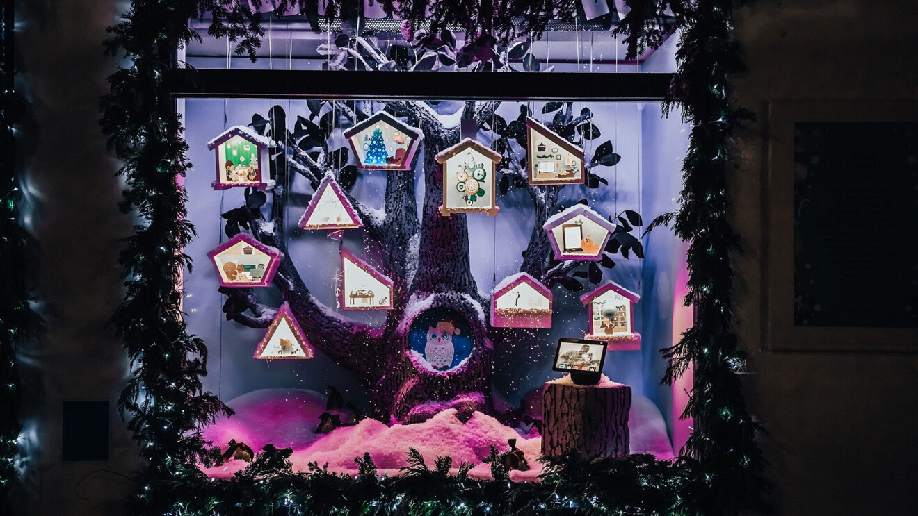 An image of the Alexa holiday window display in New York City