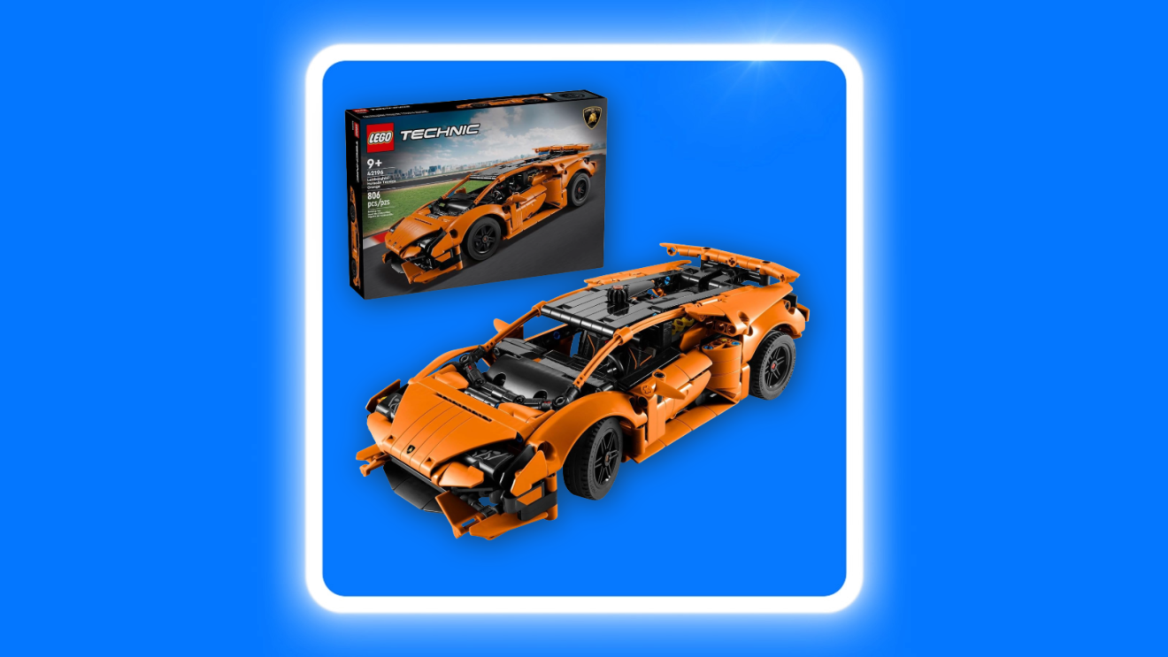 LEGO Technic Lamborghini Huracán Tecnica orange sports car model with packaging box for Amazon Prime Big Deal Days 2026