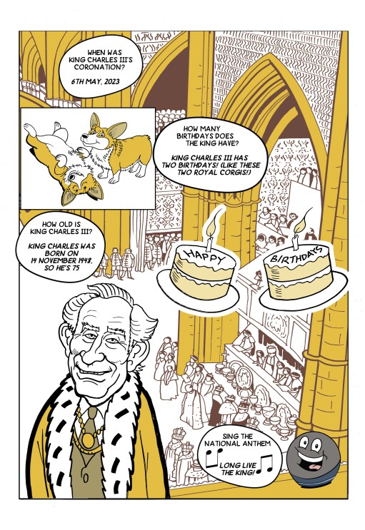 A Beano style cartoon of King Charles III's Coronation
