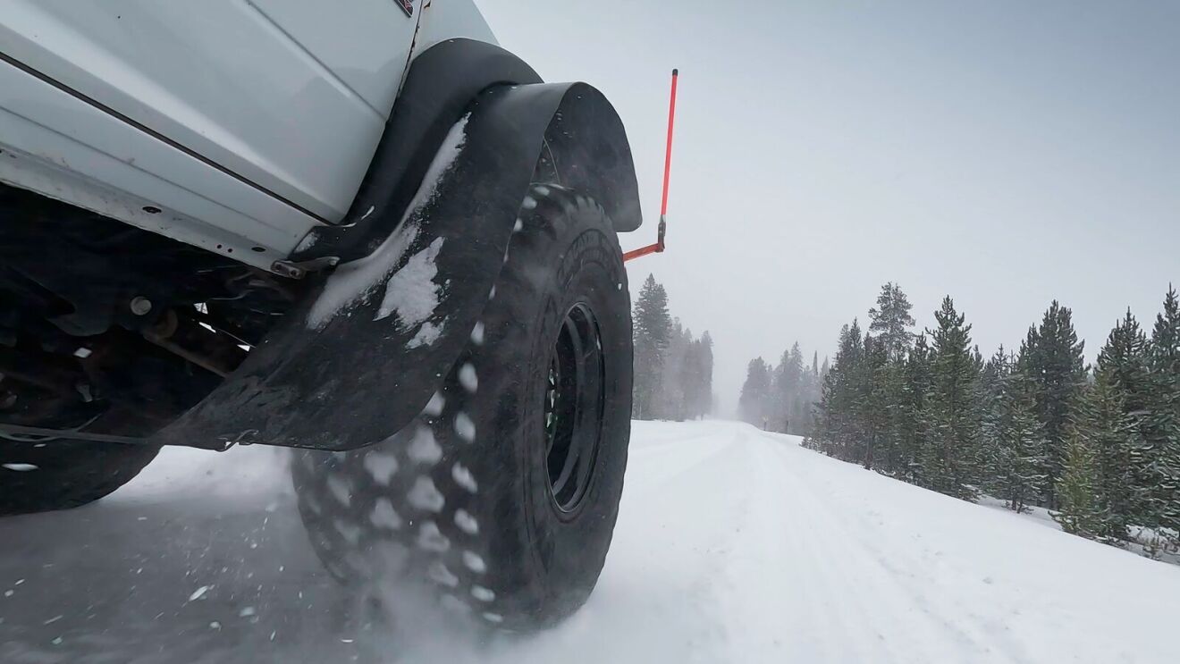 An image of Amazon packages getting delivered to Yellowstone National Park in winter.