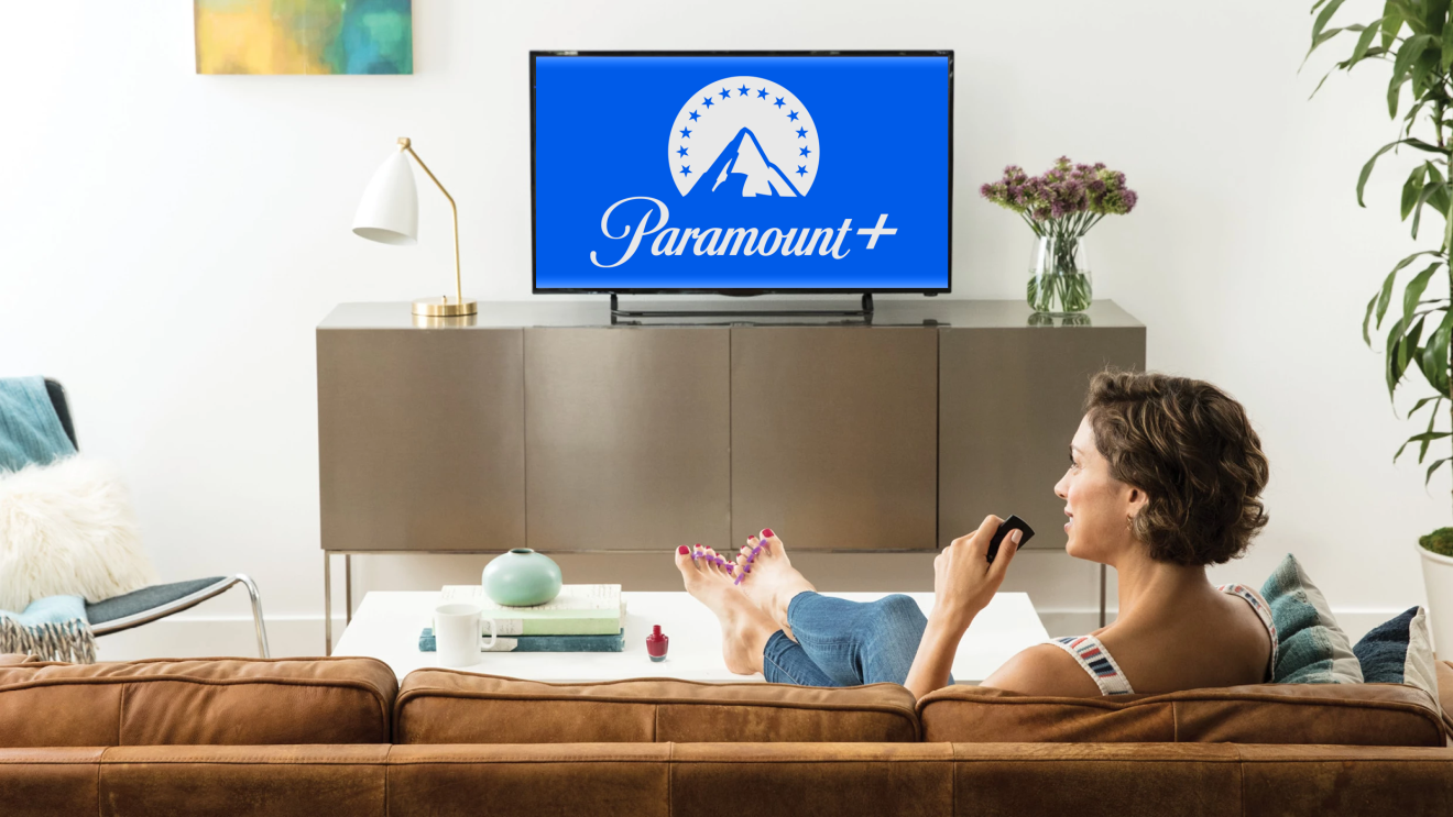 A TV screen with the logo for Paramount plus 