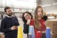 L'imprenditore leonardo Dondini nel maglificio di famiglia insieme ad un'impiegata, provando un capo di cashmere su una modella