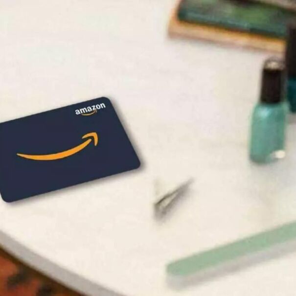 Amazon gift card on a table