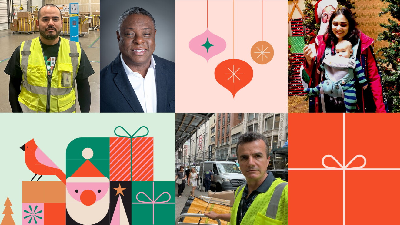 An image of 4 Amazon employees who help make the holidays happen for customers.