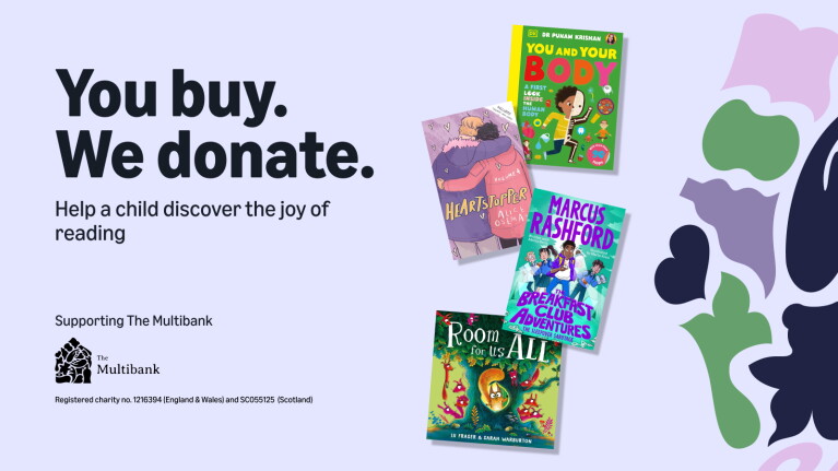 Promotional graphic showing four children's books in support of Amazon's Multibank