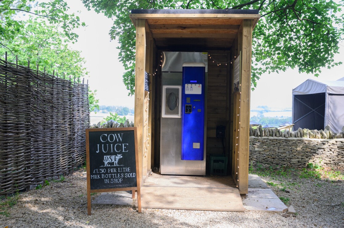 A cow juice station at The Farmer's Dog in Burford, Jeremy Clarkson's proper British pub from Clarkson's Farm season 4