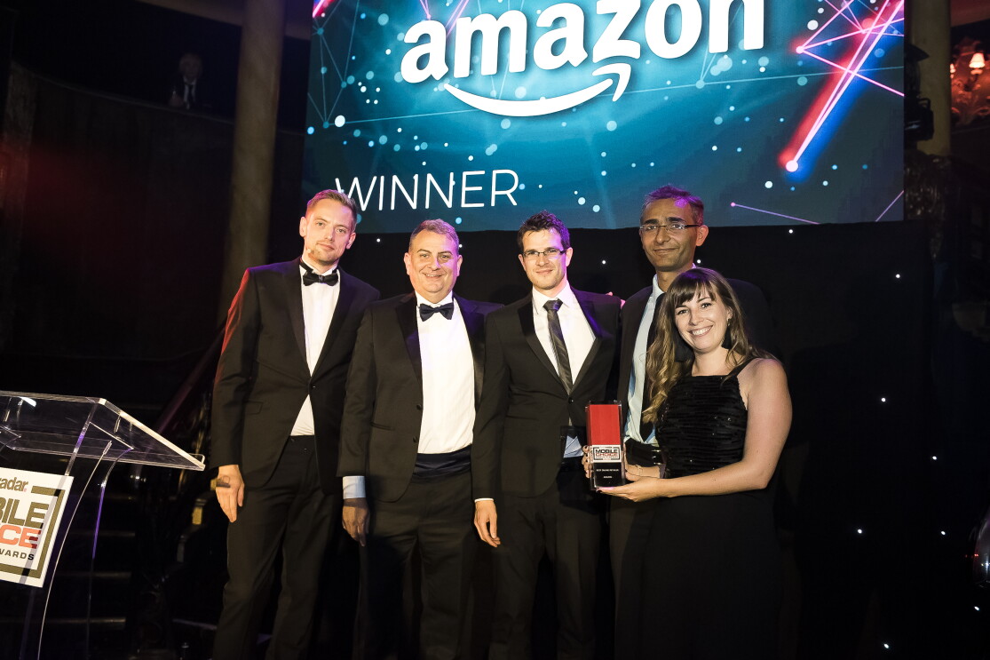 Amazon employees collecting Techradar Mobile Choice Award for best online retailer