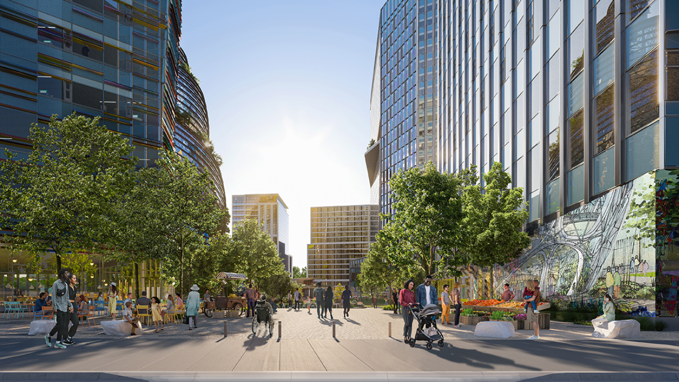 Rendering of courtyard area near Amazon's new HQ2 location in Arlington, Virginia 