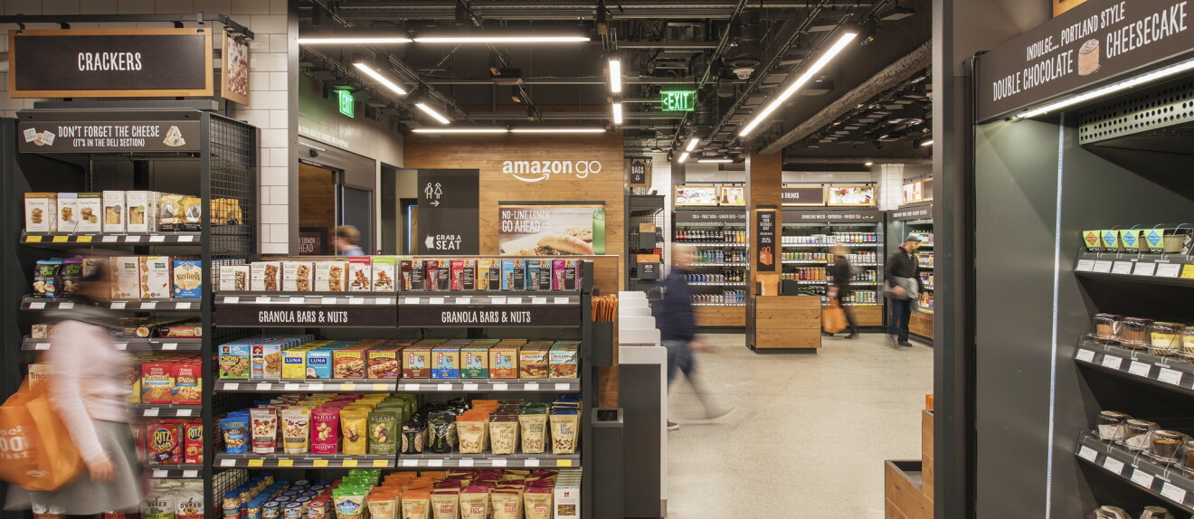 Customers shop at the Amazon Go store in Seattle, Washington.