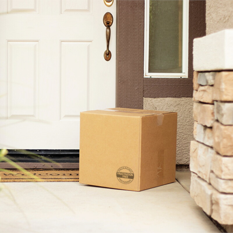 frustration free packaging box on a doorstep 